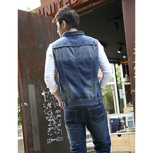 Men's Fashion Casual Solid Blue Sleeveless Jacket, Regular Denim / Jean WearFashion Blue Color All Seasons Men's Fashion Wear