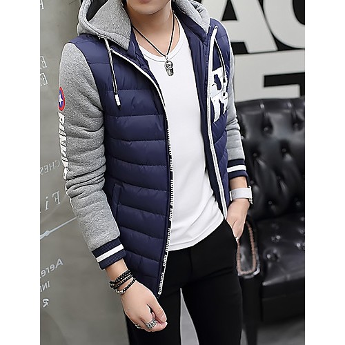 Men's Regular Padded CoatPlus Size / Sports Solid / Color Block / Letter-Cotton / Polyester Polypropylene Long Sleeve Slim Warm Thick