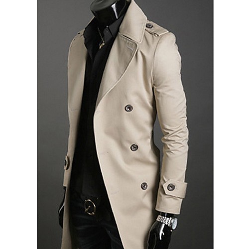 Men's Solid Casual Trench coat,Cotton Long Sleeve-Black / Green / White