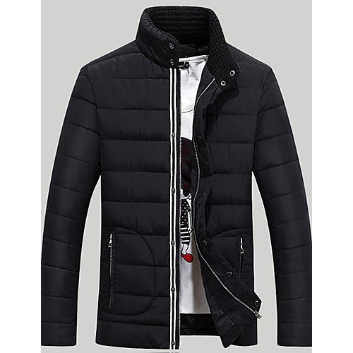 Men's Padded Coat,Simple Casual/Daily Solid-Others Polyester Long Sleeve Stand White / Black