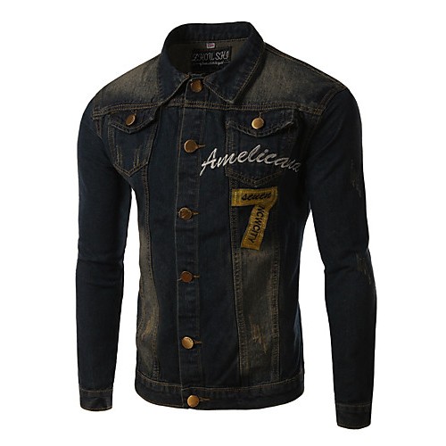 Men's Print Long Sleeve Jacket , Cotton / Denim Casual