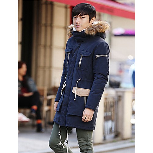 Men's Long Parka Coat , Cotton Pure Long Sleeve