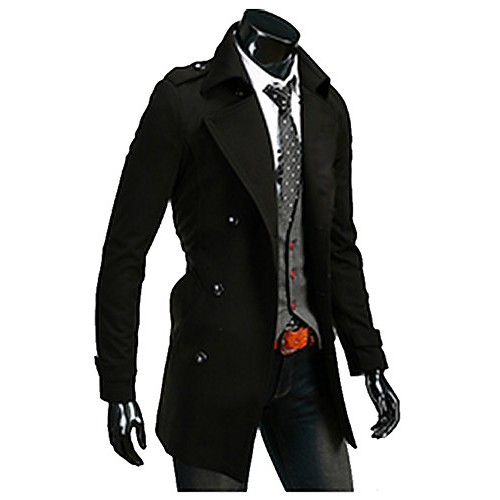 Brand Hight Quality Men's Casual/Daily Simple Trench CoatSolid Stand Long Sleeve Fall / Winter Red / Black / Gray