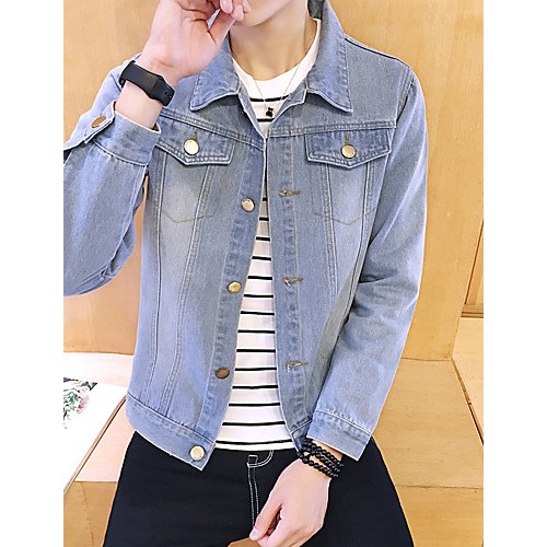 Men's Fashion Classical Solid Slim Fit Casual Long Sleeve Denim Jacket,Cotton/Print/Casual/Plus Size