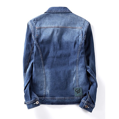 Men's Korean Slim Stretch Bleached Denim Jacket,Cotton / Polyester Solid Blue