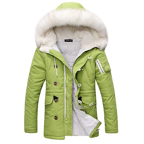 Hot Sale Men's Regular Padded Casual/Daily Solid-Polyester Polyester Long Sleeve Hooded Green