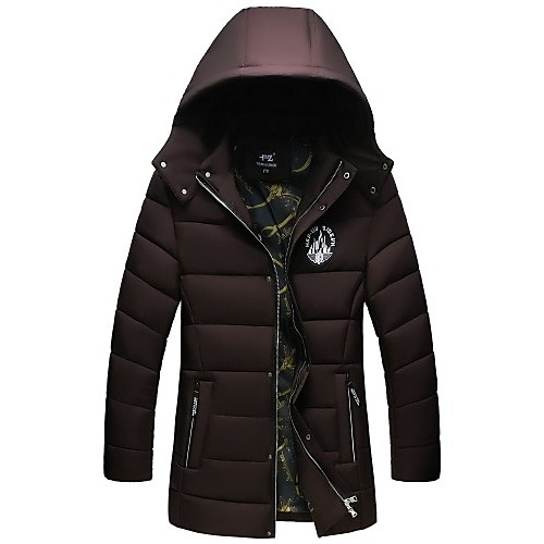 Men's Regular Padded CoatPolyester Solid Long Sleeve